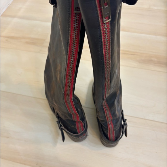 Freebird By Steven Roadey Boots Womens sz 9 Brown Leather Knee-High Red Back Zip - Picture 6 of 11
